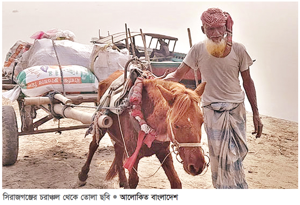 সিরাজগঞ্জে দুর্গম চরাঞ্চলে চলাচল করছে ঐতিহ্যবাহী ঘোড়ার গাড়ি