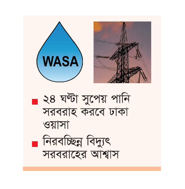 পানি ও বিদ্যুৎ নিয়ে দুশ্চিন্তা থাকছে না রাজধানীবাসীর