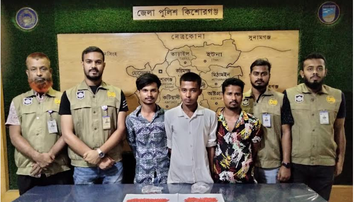 কিশোরগঞ্জে ১৬০০ পিস ইয়াবাসহ তিনজনকে আটক করেছে গোয়েন্দা পুলিশ