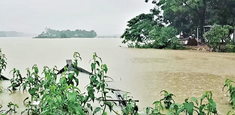 নেত্রকোনায় বিপৎসীমার উপর দিয়ে বইছে উফদাখালী নদীর পানি