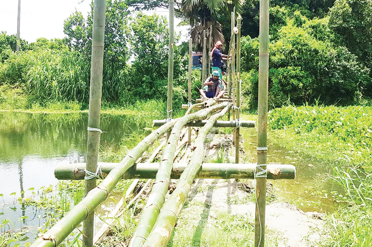 ১১ পরিবারের উদ্যোগে বাঁশের সাঁকো তৈরি