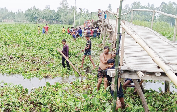 ঝুঁকিপূর্ণ কাঠের সাঁকোয় ২০ হাজার মানুষের পারাপার