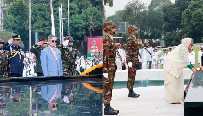 সশস্ত্র বাহিনী দিবসে শিখা অনির্বাণে রাষ্ট্রপতি ও প্রধানমন্ত্রীর শ্রদ্ধা