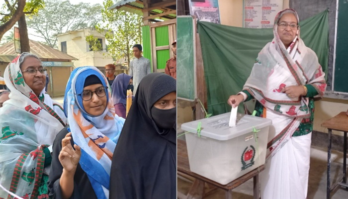 চাঁদপুরে লাইনে দাঁড়িয়ে ভোট দিলেন শিক্ষামন্ত্রী দীপু মনি