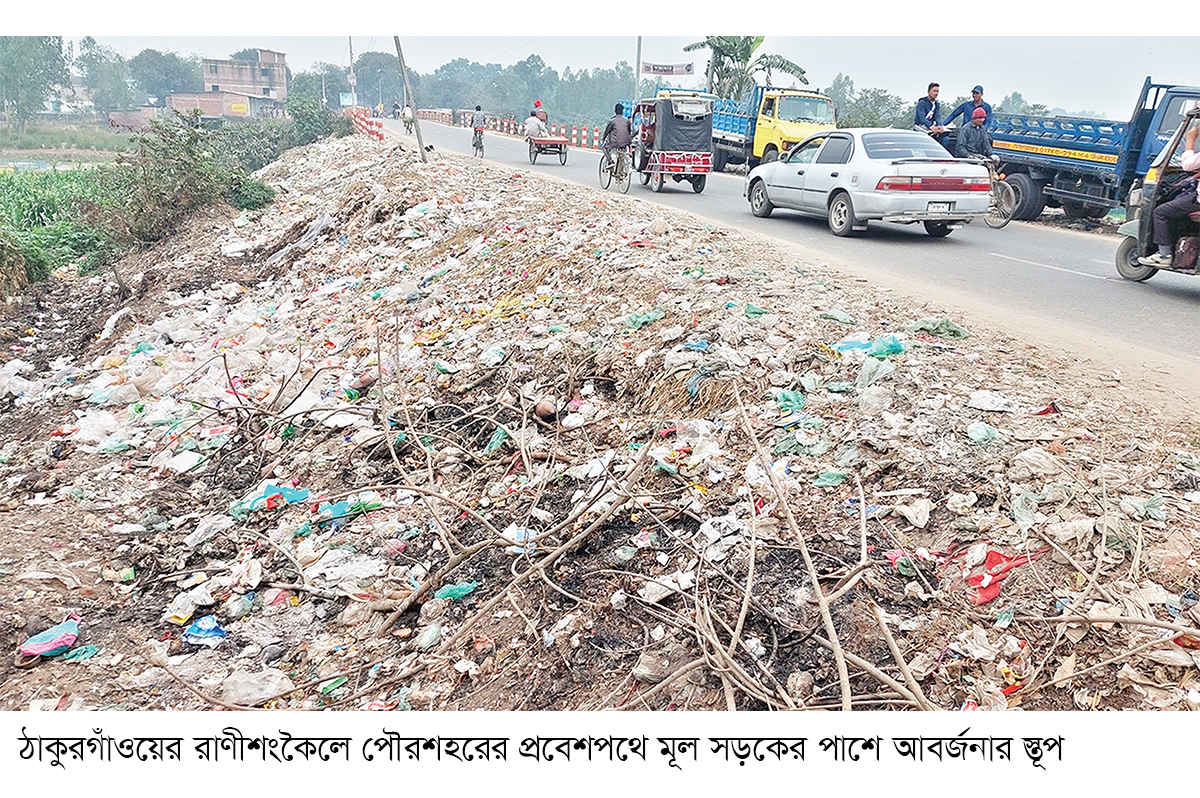 সড়কের দুই ধারে আবর্জনার স্তূপ