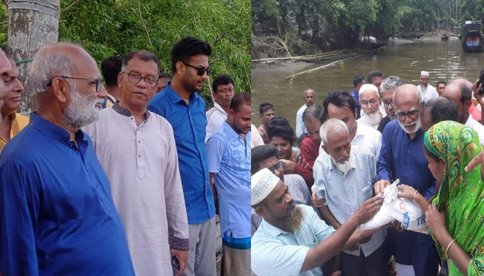 বন্যা দুর্গত এলাকা পরিদর্শন ও ত্রাণ বিতরণ করলেন এমপি রেজাউল