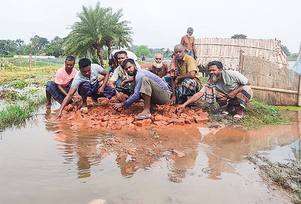 গ্রামবাসীর স্বেচ্ছাশ্রম ও আর্থিক সহায়তায় ইটের রাস্তা সংস্কার