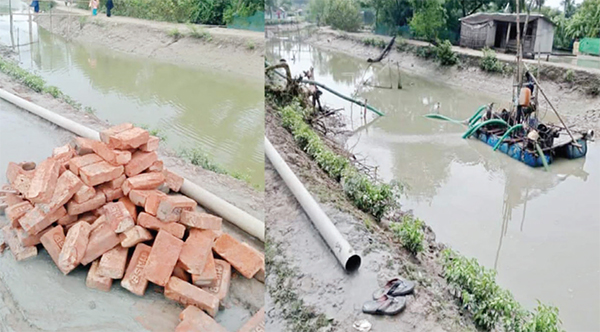 কপোতাক্ষ নদে অবৈধভাবে বালু তুলছে এলাকায় প্রভাবশালীরা