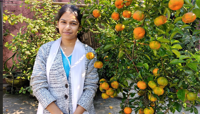 বীরগঞ্জে ঘরের ছাদে কমলার বাম্পার ফলন