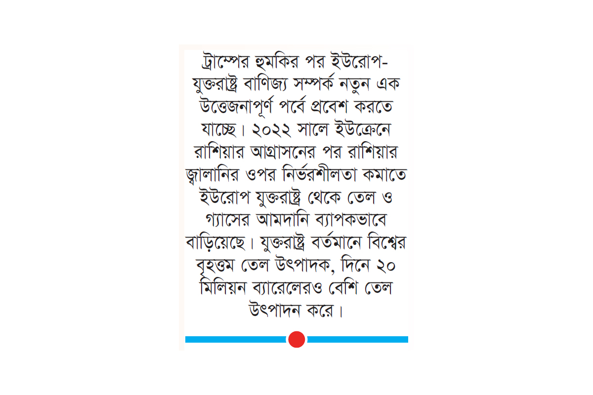 জ্বালানি আমদানি না বাড়ালে ইউরোপকে শুল্কারোপের হুমকি ট্রাম্পের