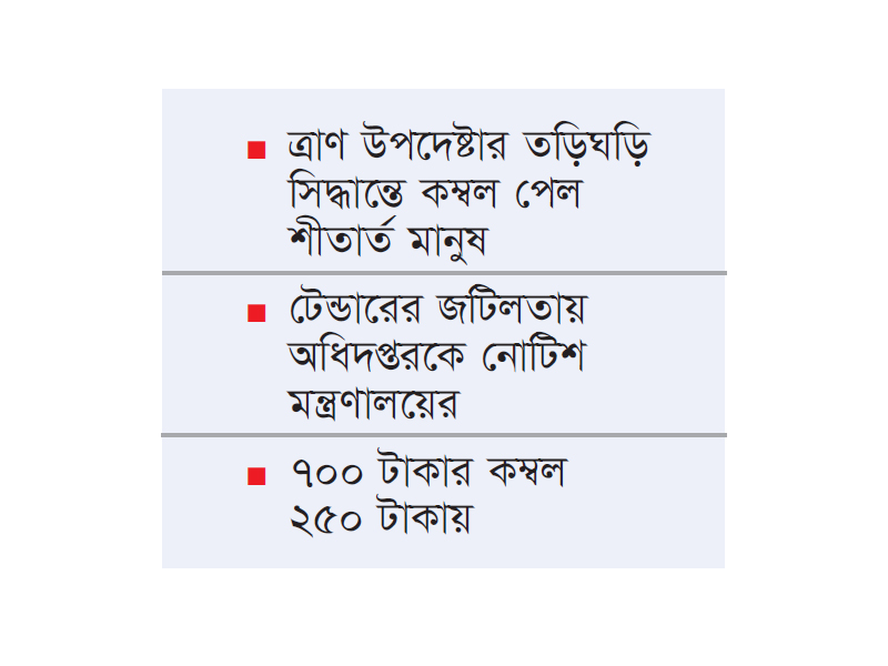 কম্বল কেনাকাটা চক্রের খপ্পরে ত্রাণ মন্ত্রণালয়