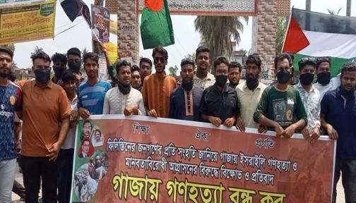 দেবহাটায় ফিলিস্তিনে ইসরায়েলি বর্বরতার প্রতিবাদে ছাত্রদলের বিক্ষোভ