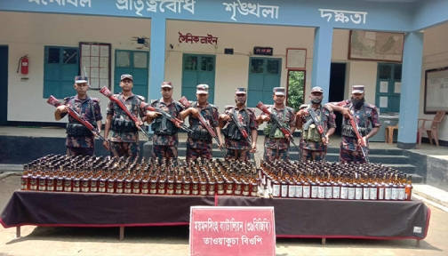 ঝিনাইগাতী সীমান্তে বিপুল পরিমাণ ভারতীয় মদসহ দুটি গরু জব্দ